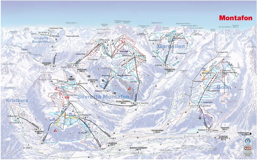 übersichtskarte Skigebiete Montafon